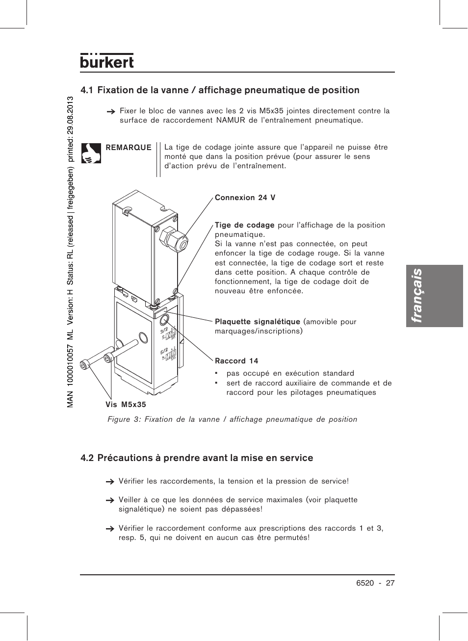 Français | Burkert Type 6520 User Manual | Page 29 / 33