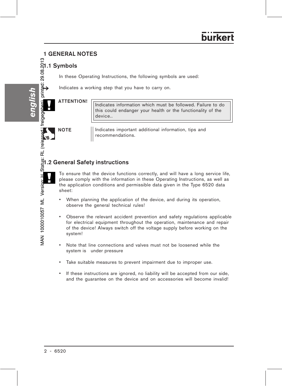 English | Burkert Type 6520 User Manual | Page 4 / 33