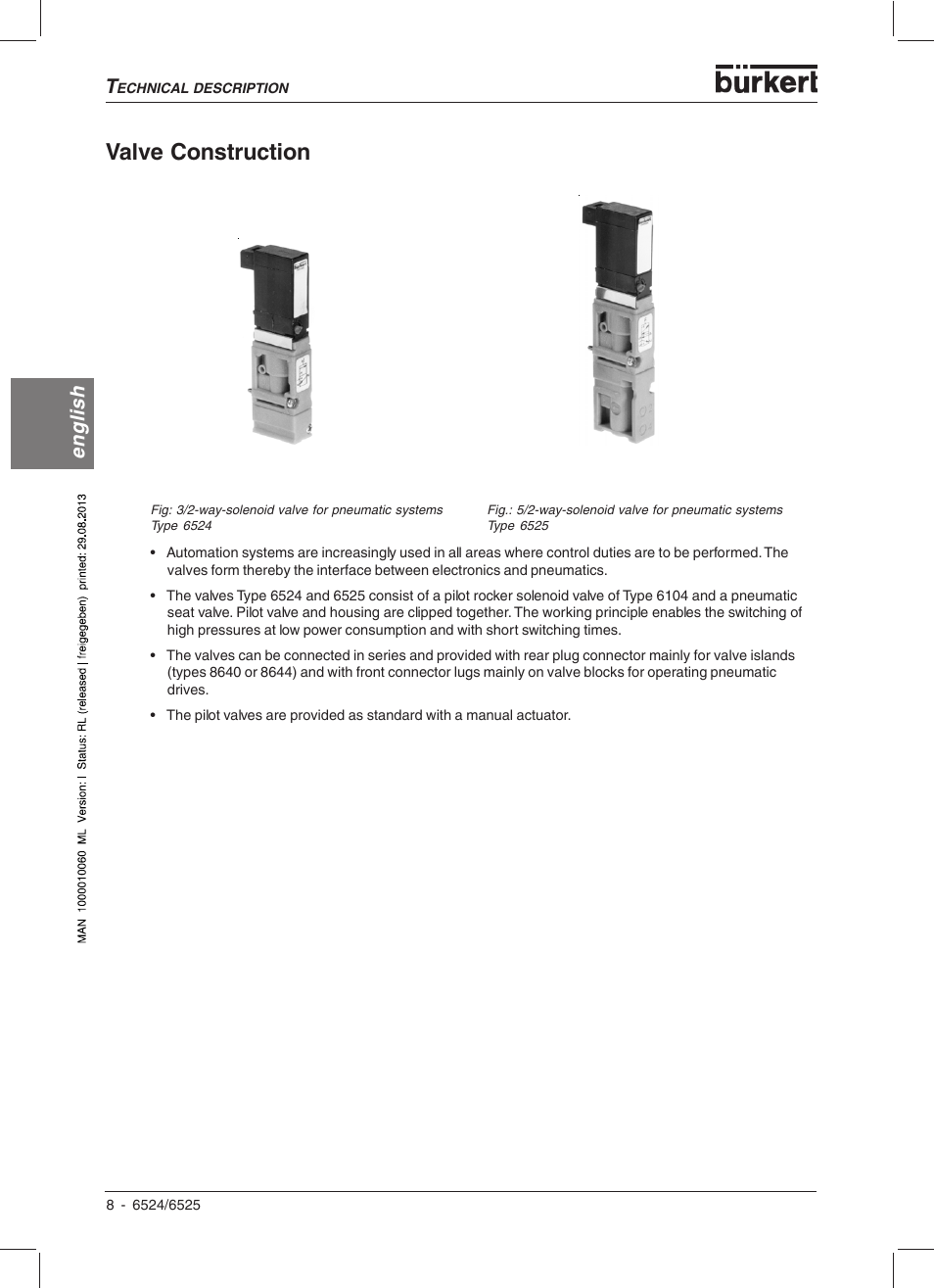 Valve construction, English | Burkert Type 6525 User Manual | Page 10 / 57