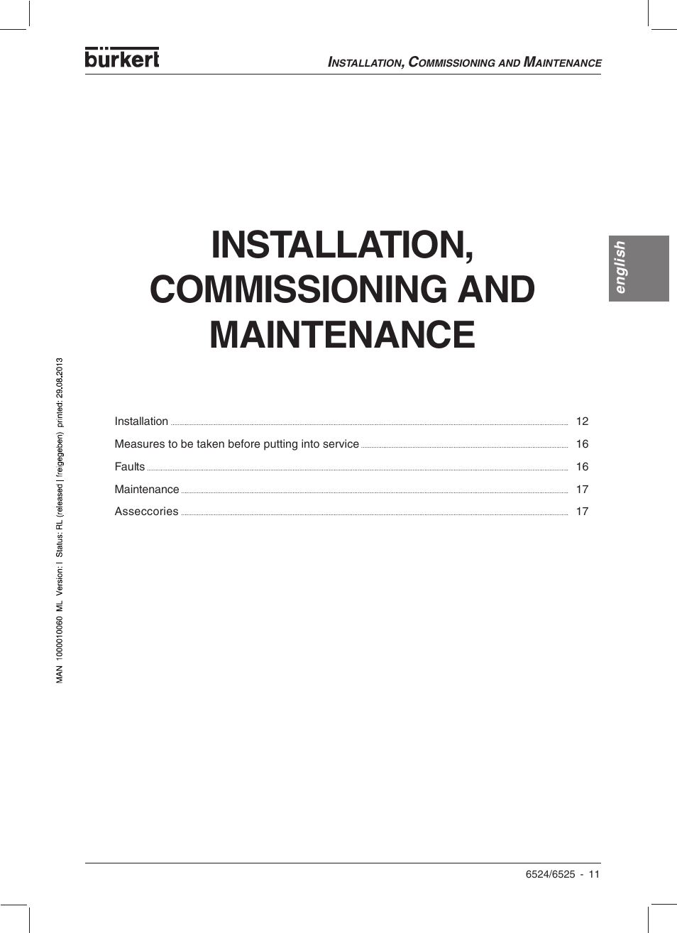 Installation, commissioning and maintenance | Burkert Type 6525 User Manual | Page 13 / 57