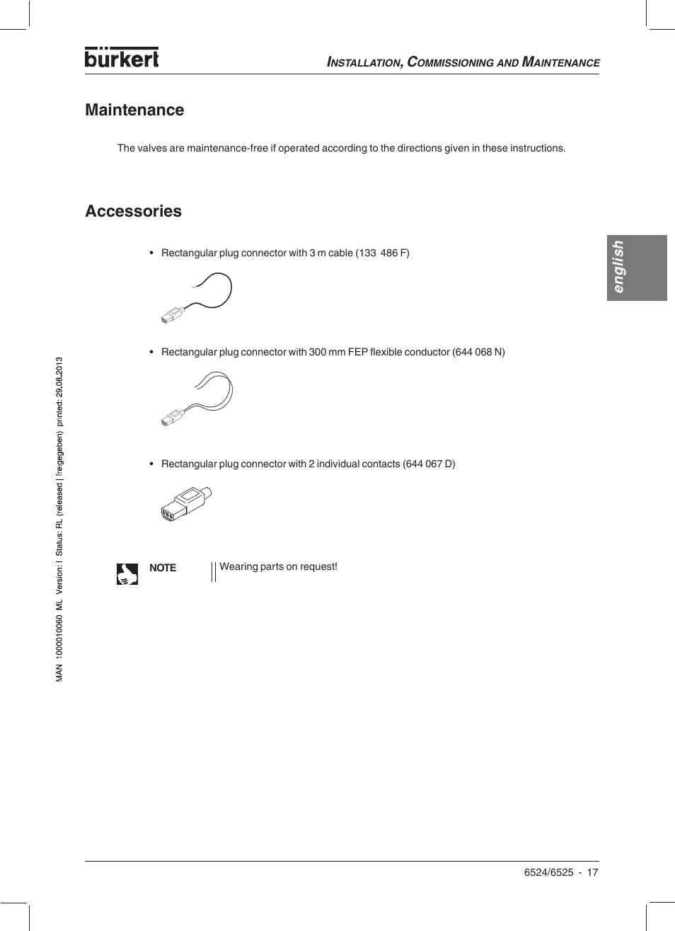 Maintenance, Accessories | Burkert Type 6525 User Manual | Page 19 / 57