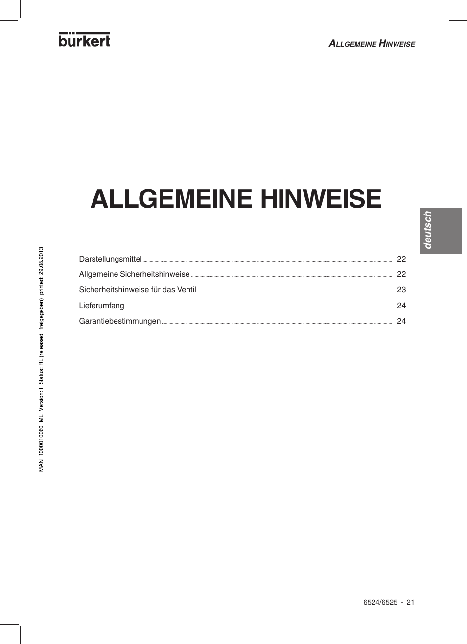 Allgemeine hinweise, Deutsc h | Burkert Type 6525 User Manual | Page 23 / 57