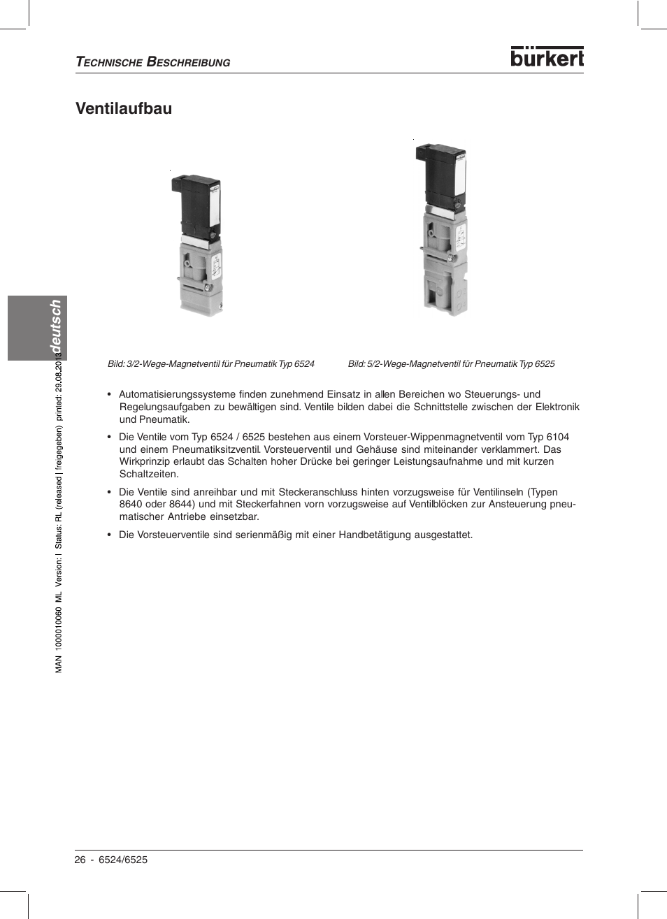 Ventilaufbau, Deutsc h | Burkert Type 6525 User Manual | Page 28 / 57