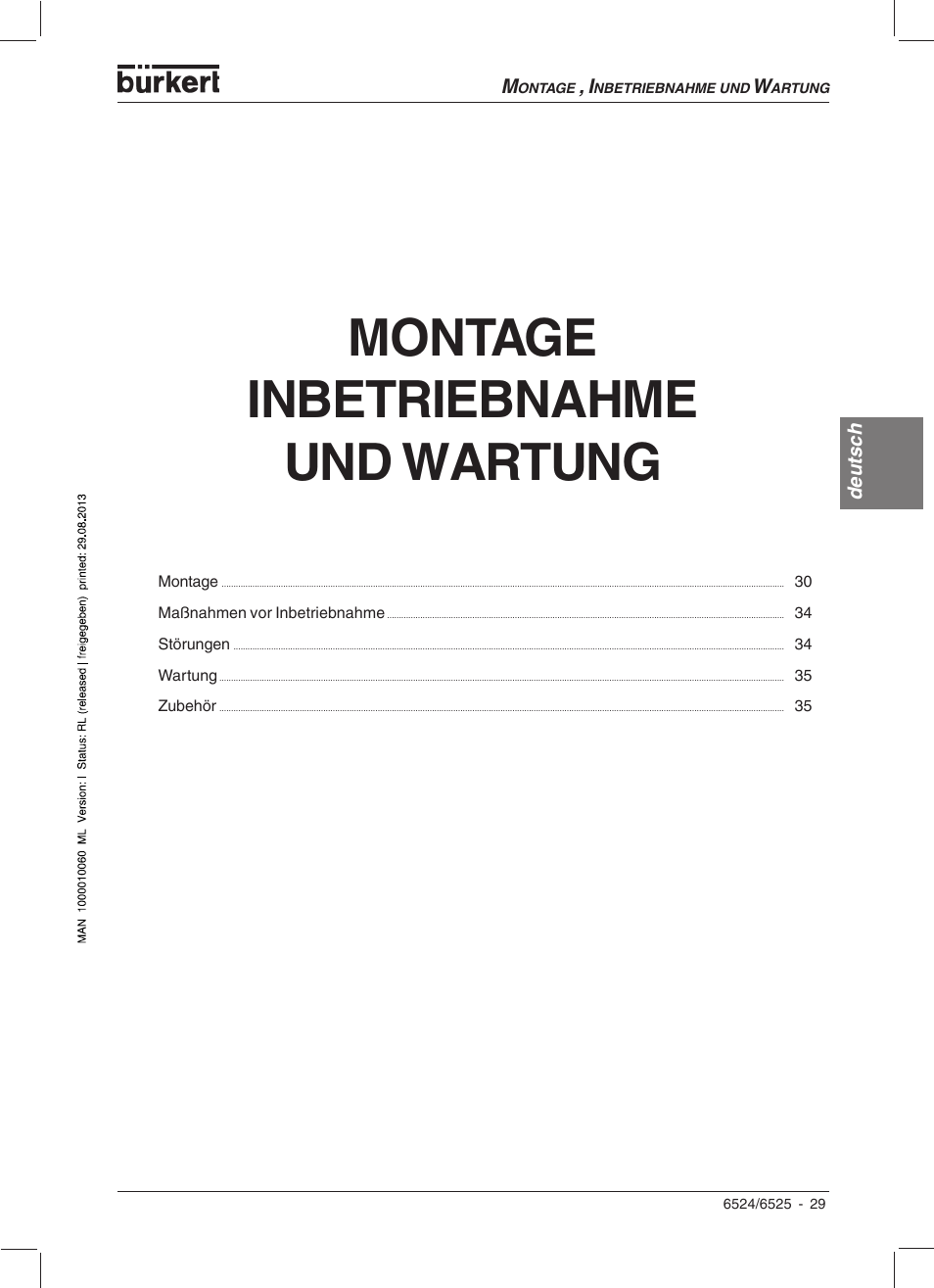 Montage inbetriebnahme und wartung | Burkert Type 6525 User Manual | Page 31 / 57