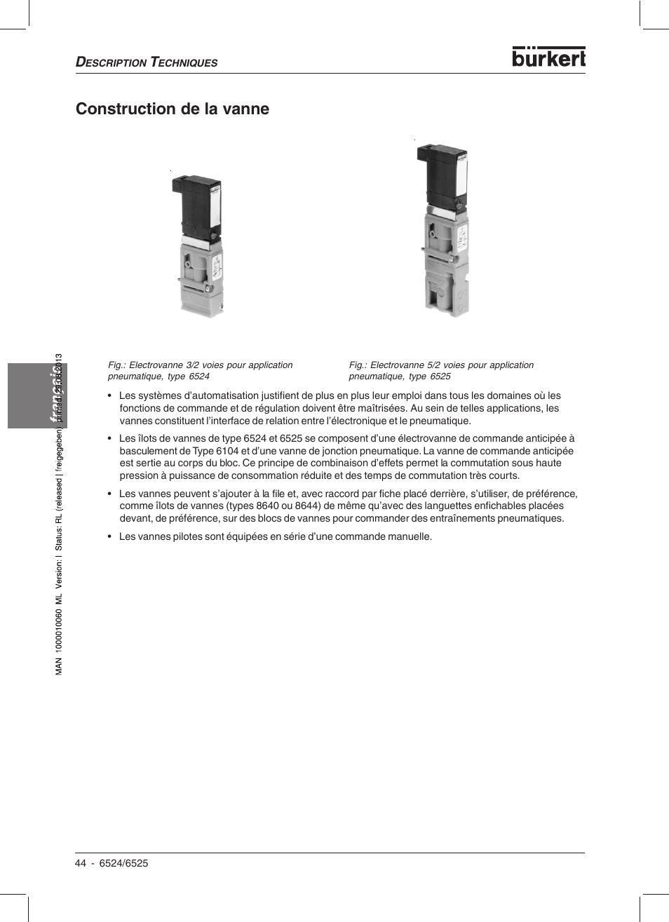 Construction de la vanne, Français | Burkert Type 6525 User Manual | Page 46 / 57