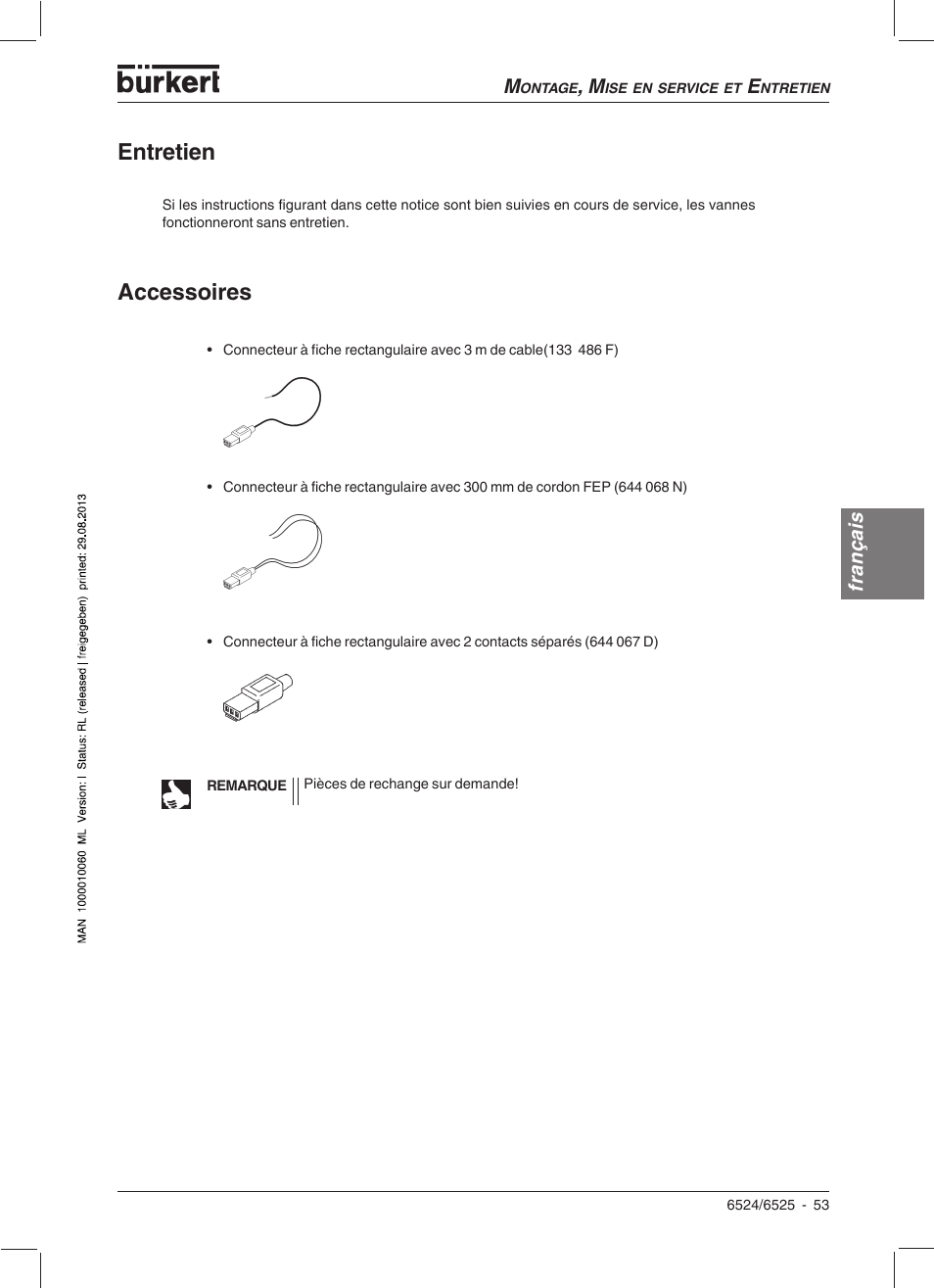 Entretien, Accessoires | Burkert Type 6525 User Manual | Page 55 / 57