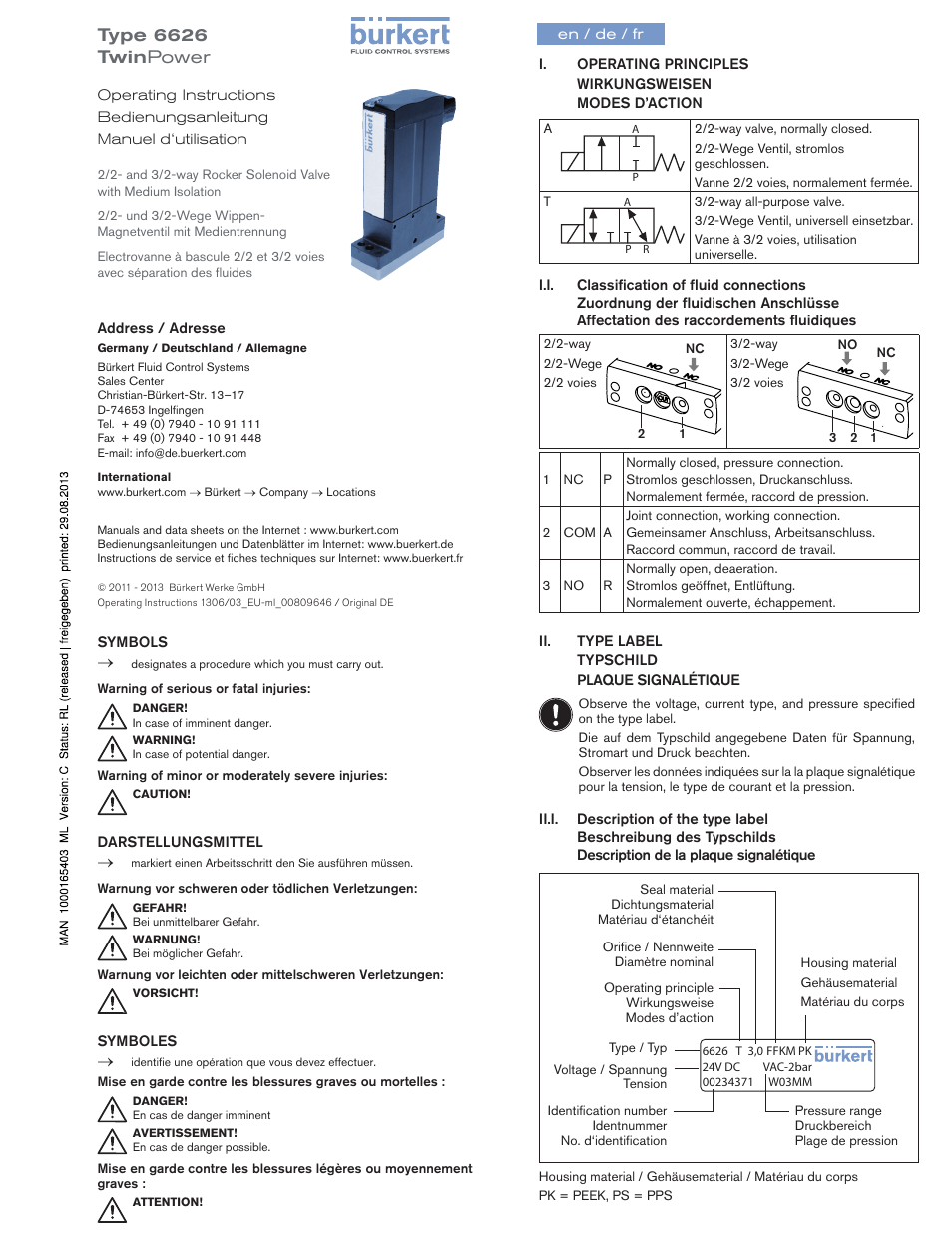 Burkert Type 6626 User Manual | 4 pages