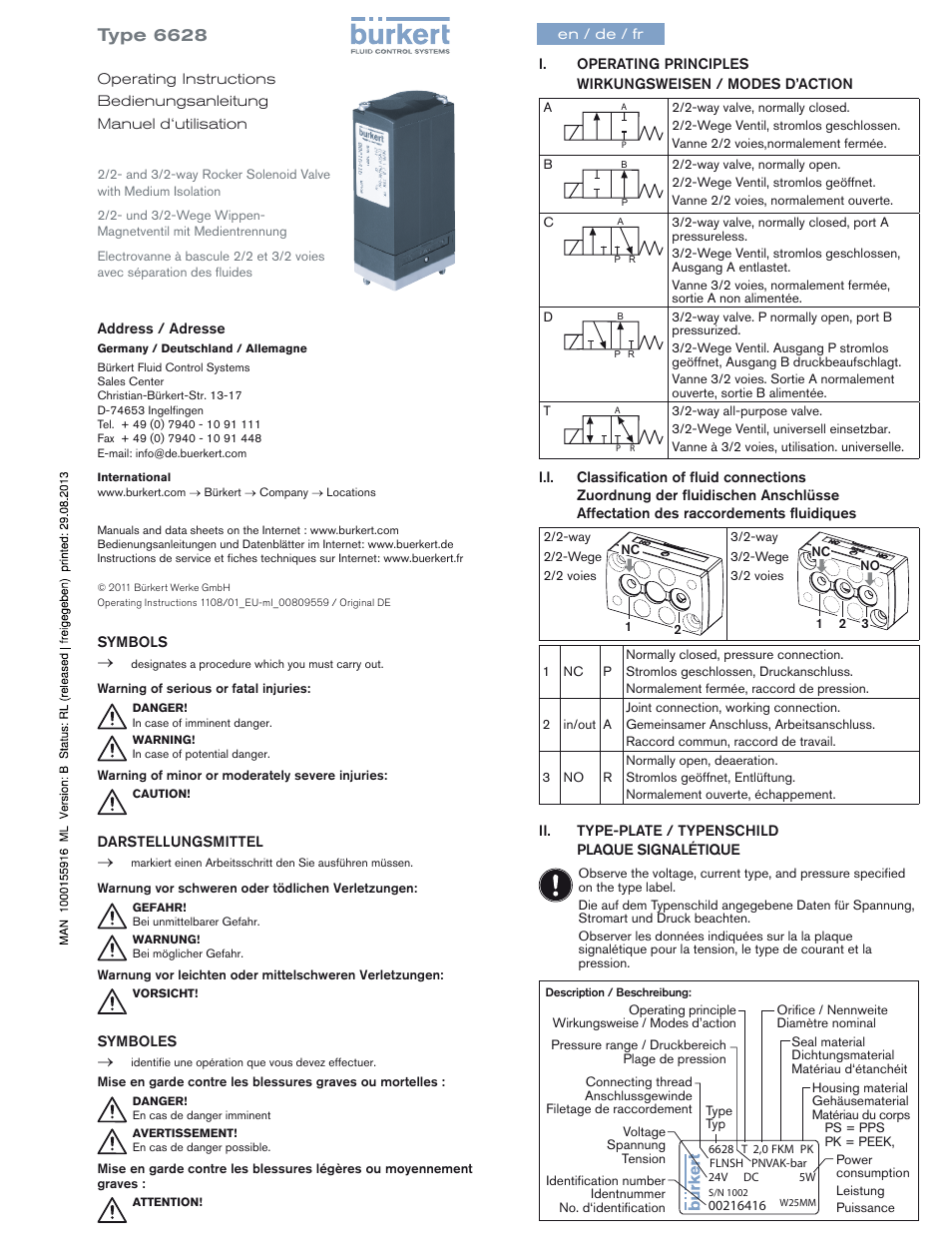 Burkert Type 6628 User Manual | 4 pages