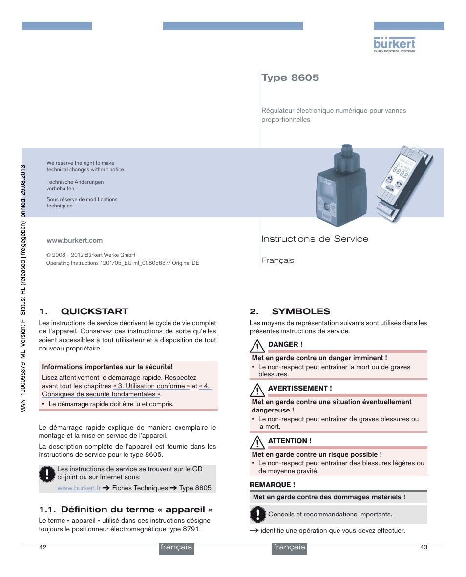 Francais, Type 8605 | Burkert Type 8605 User Manual | Page 13 / 18