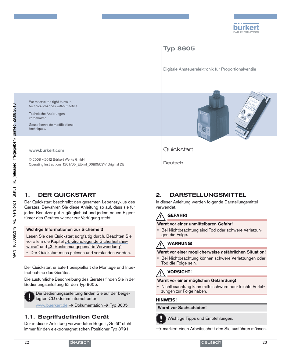 Deutsch, Typ 8605 | Burkert Type 8605 User Manual | Page 7 / 18