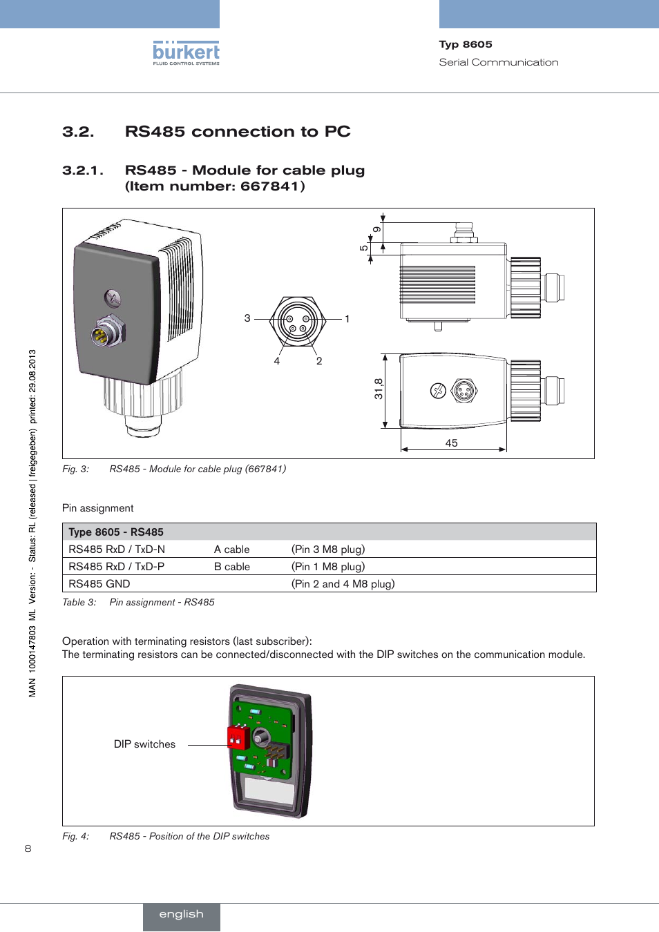Rs485 connection to pc | Burkert Type 8605 User Manual | Page 8 / 82