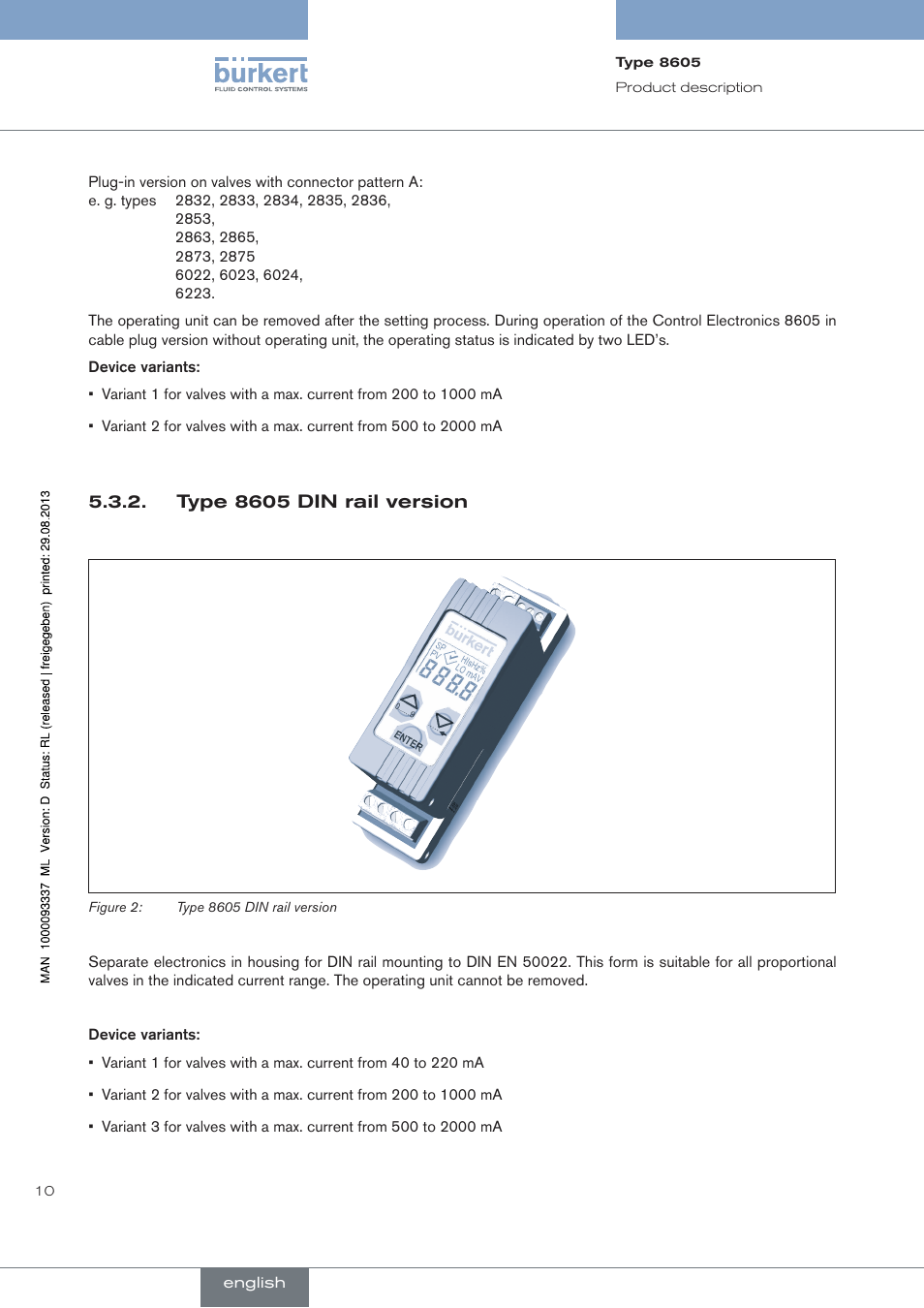 Type 8605 din rail version | Burkert Type 8605 User Manual | Page 10 / 108