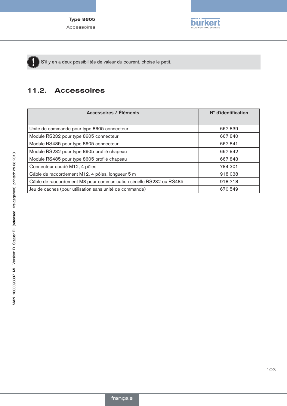Accessoires | Burkert Type 8605 User Manual | Page 103 / 108