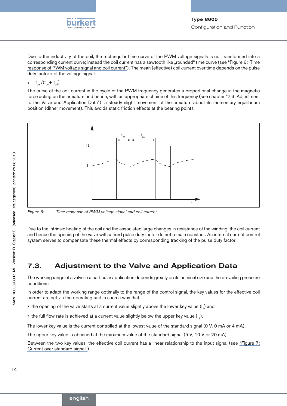 Adjustment to the valve and application data | Burkert Type 8605 User Manual | Page 14 / 108