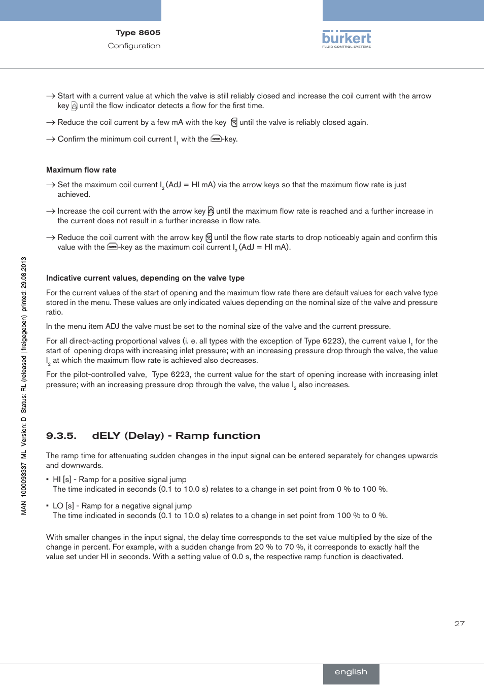 Dely (delay) - ramp function | Burkert Type 8605 User Manual | Page 27 / 108