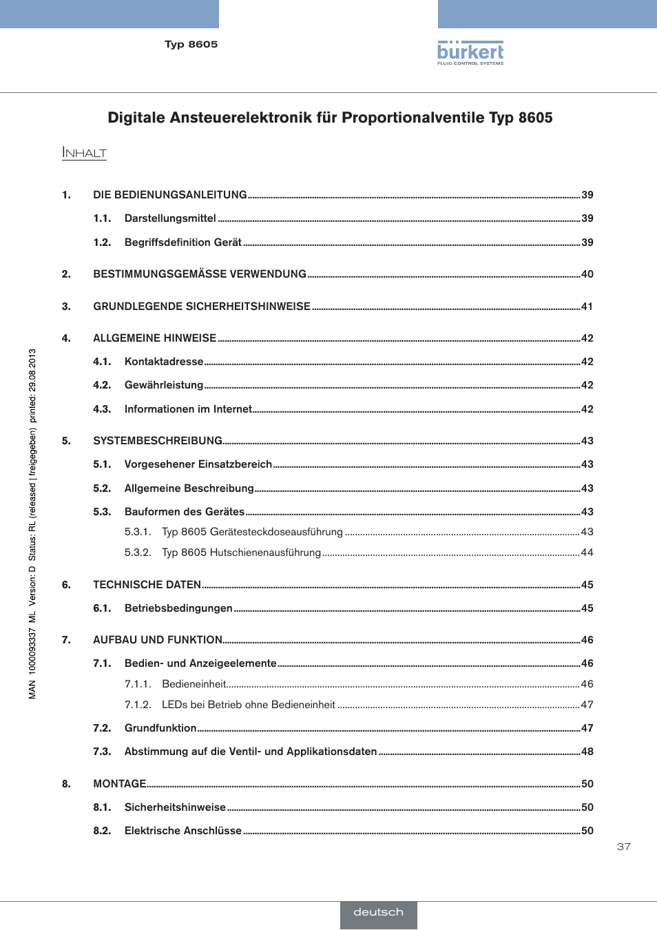 Deutsch | Burkert Type 8605 User Manual | Page 37 / 108