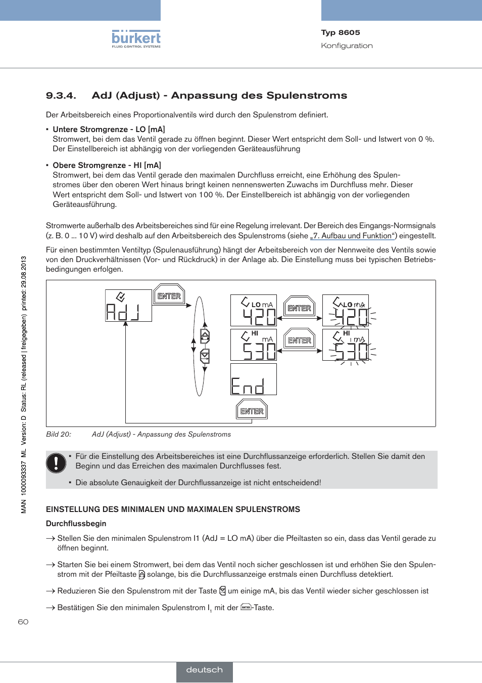 Adj (adjust) - anpassung des spulenstroms | Burkert Type 8605 User Manual | Page 60 / 108