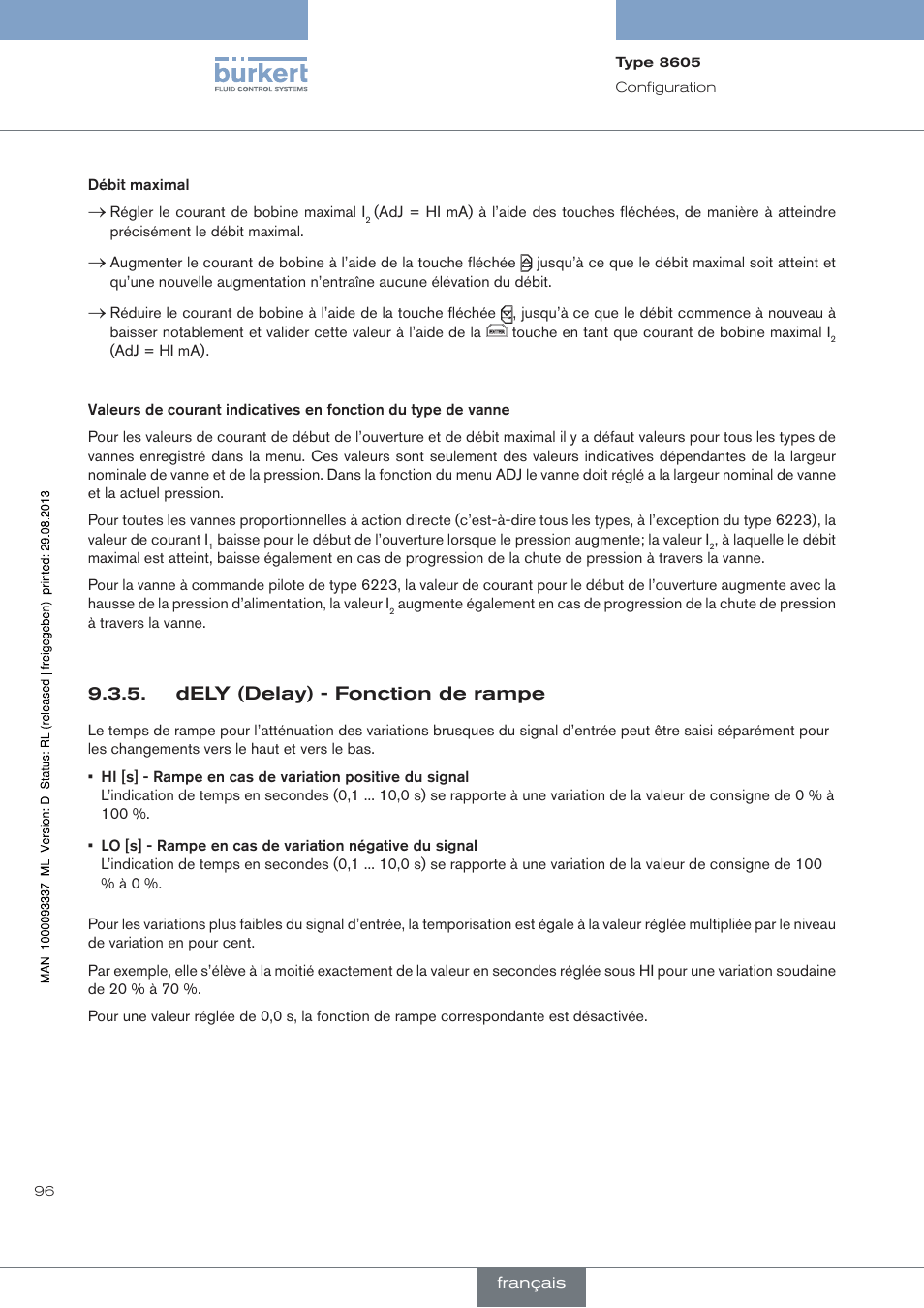 Dely (delay) - fonction de rampe | Burkert Type 8605 User Manual | Page 96 / 108