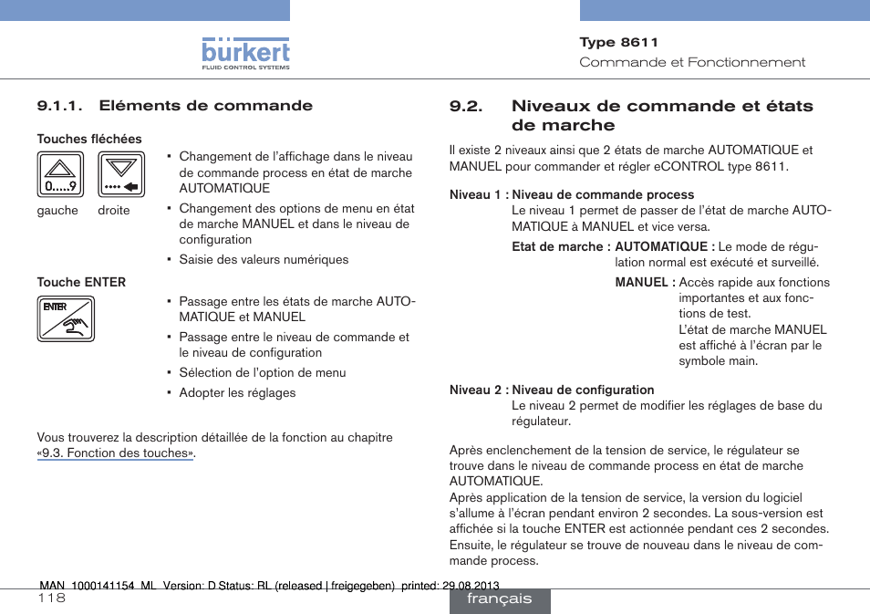 Niveaux de commande et états de marche | Burkert Type 8611 User Manual | Page 118 / 142