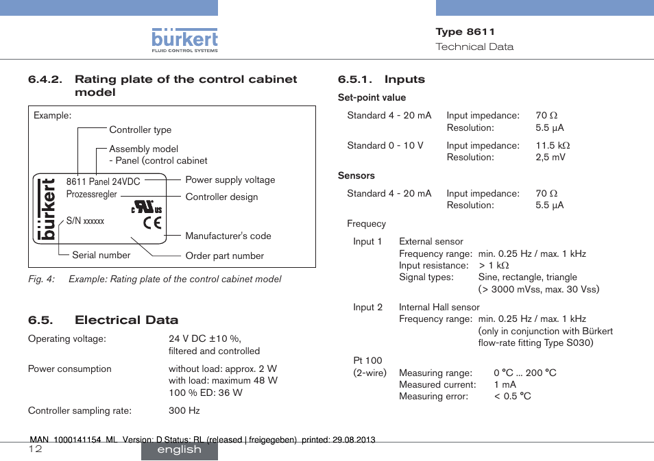 Electrical data | Burkert Type 8611 User Manual | Page 12 / 142