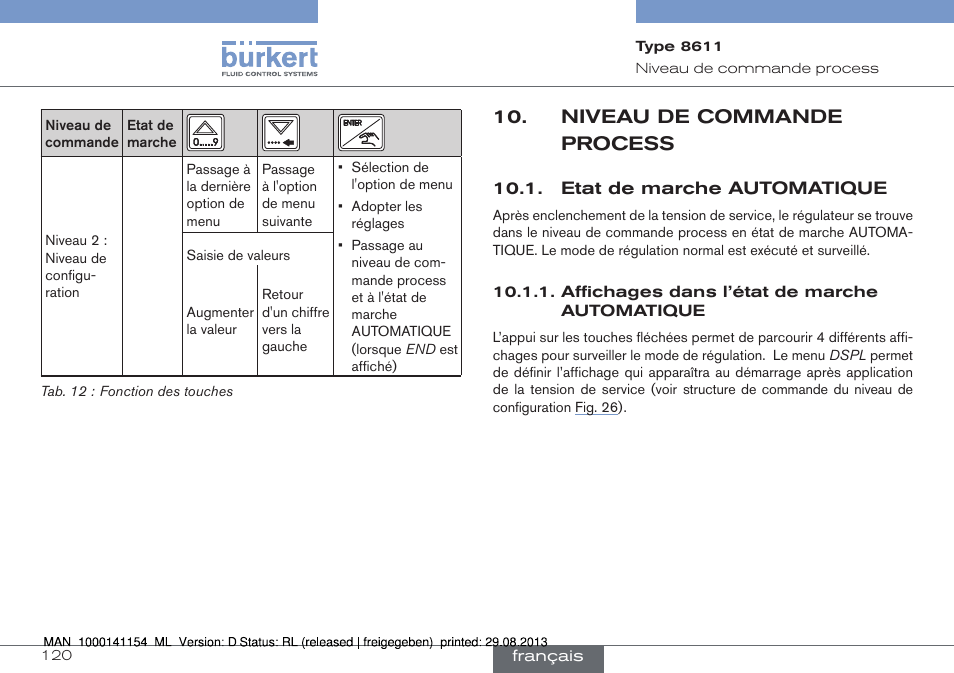 Niveau de commande process, Etat de marche automatique | Burkert Type 8611 User Manual | Page 120 / 142