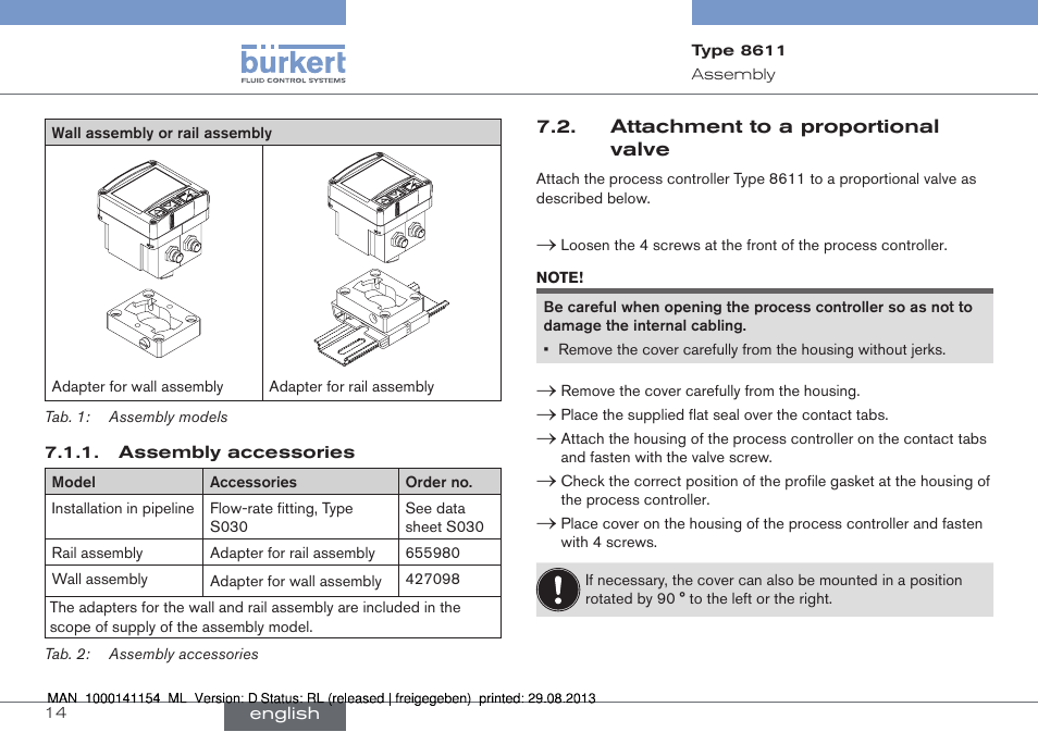 Attachment to a proportional valve | Burkert Type 8611 User Manual | Page 14 / 142