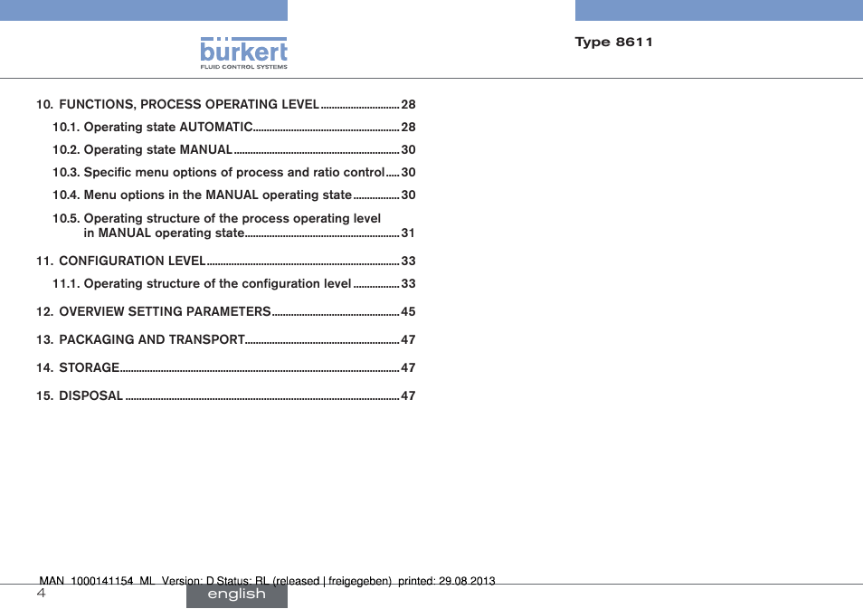 Burkert Type 8611 User Manual | Page 4 / 142