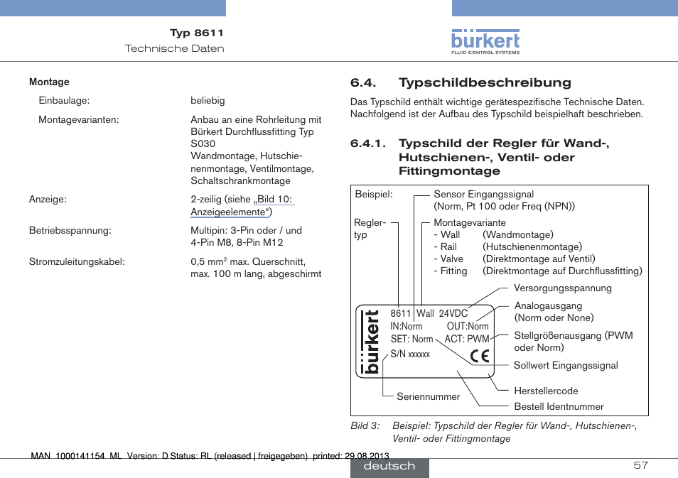 Typschildbeschreibung | Burkert Type 8611 User Manual | Page 57 / 142