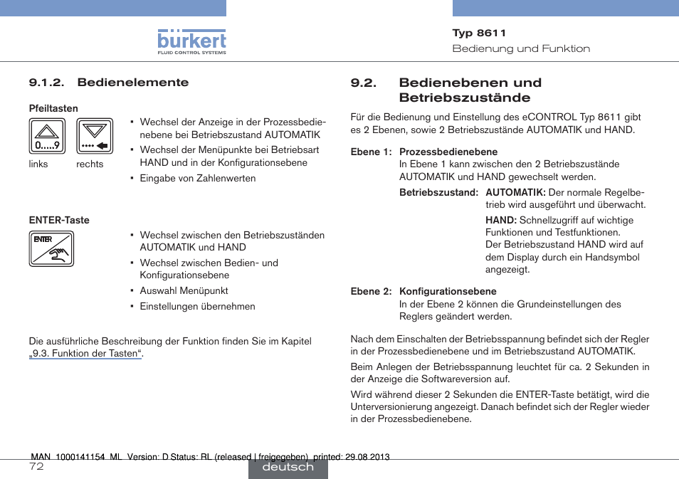 Bedienebenen und betriebszustände | Burkert Type 8611 User Manual | Page 72 / 142