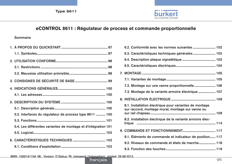 Français | Burkert Type 8611 User Manual | Page 95 / 142