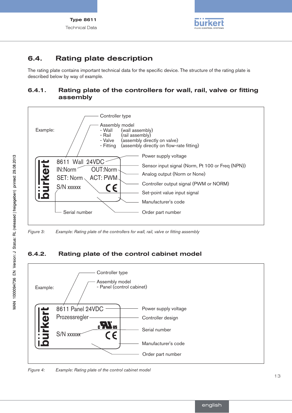 Rating plate description | Burkert Type 8611 User Manual | Page 13 / 102