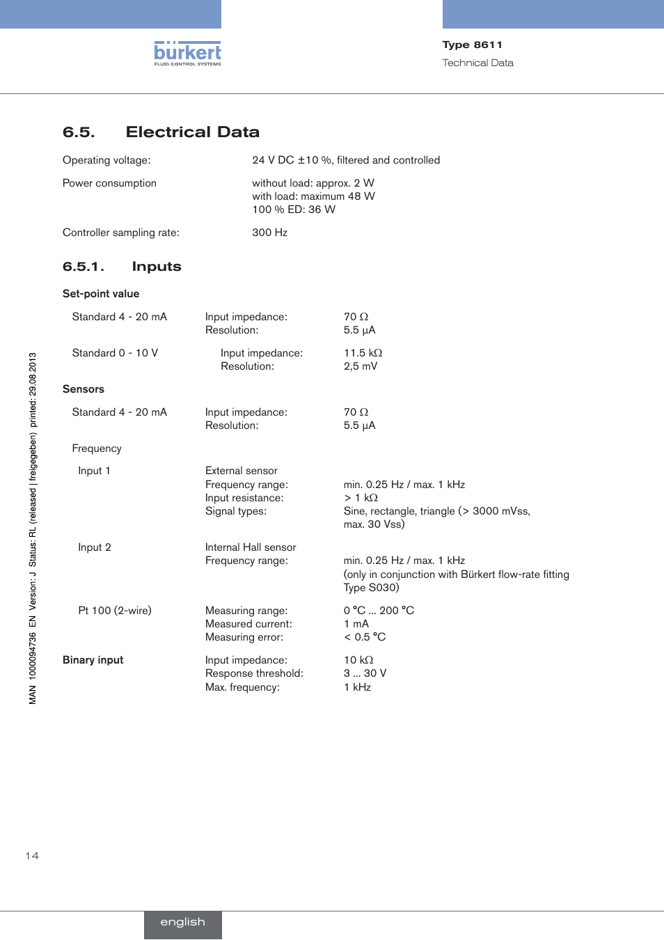 Electrical data | Burkert Type 8611 User Manual | Page 14 / 102