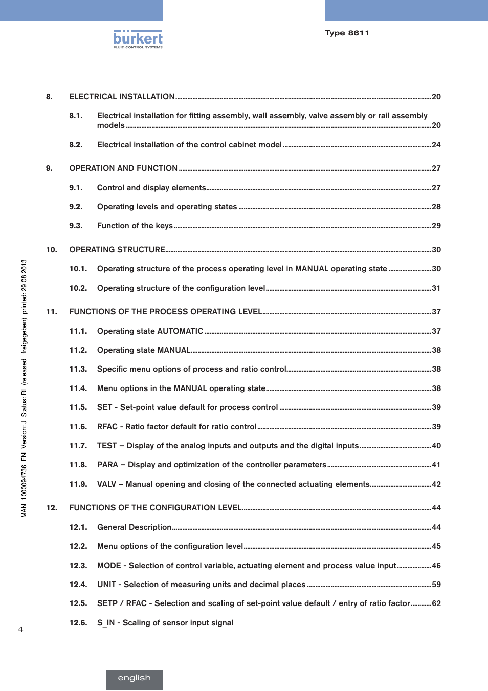 Burkert Type 8611 User Manual | Page 4 / 102