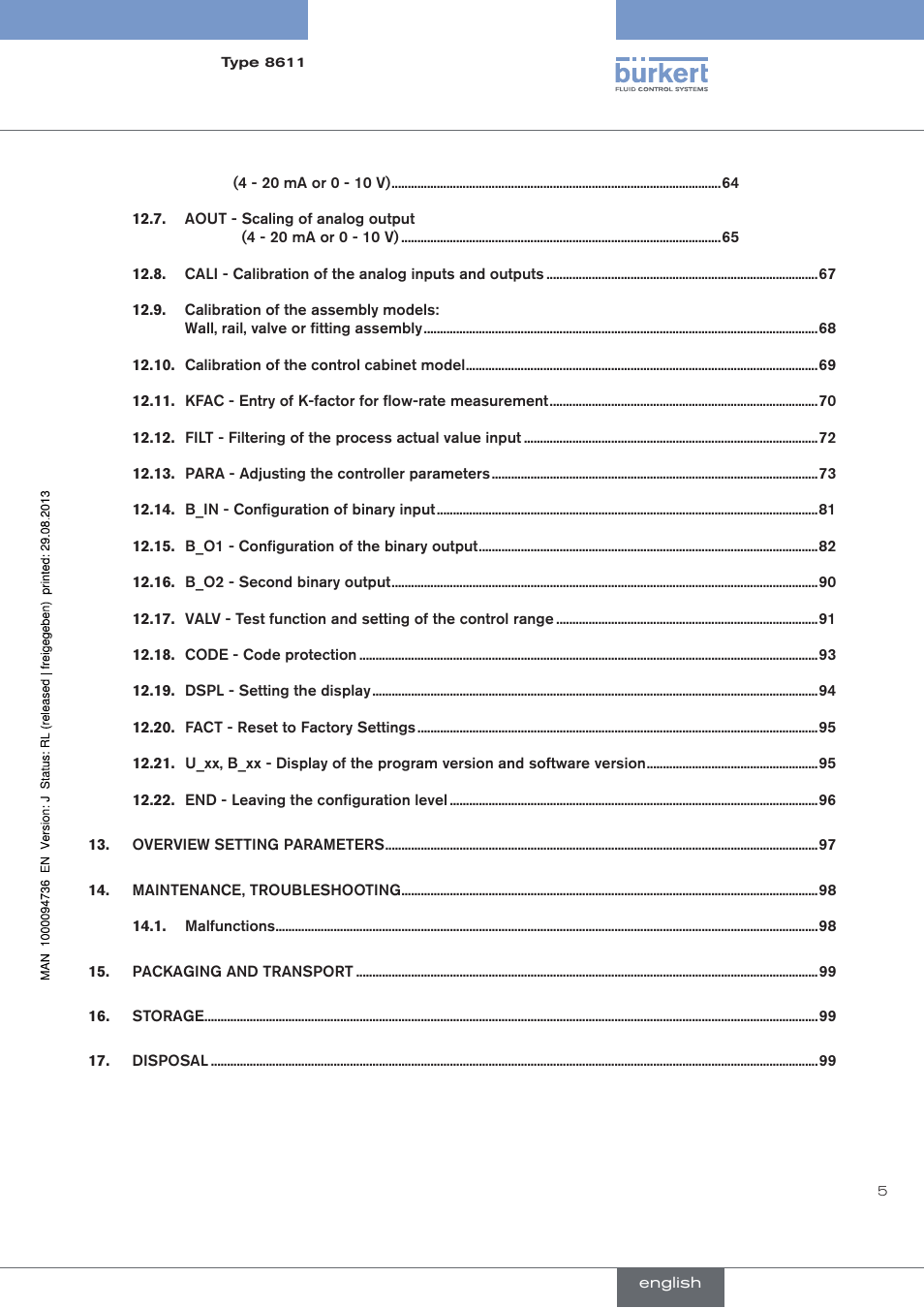 Burkert Type 8611 User Manual | Page 5 / 102