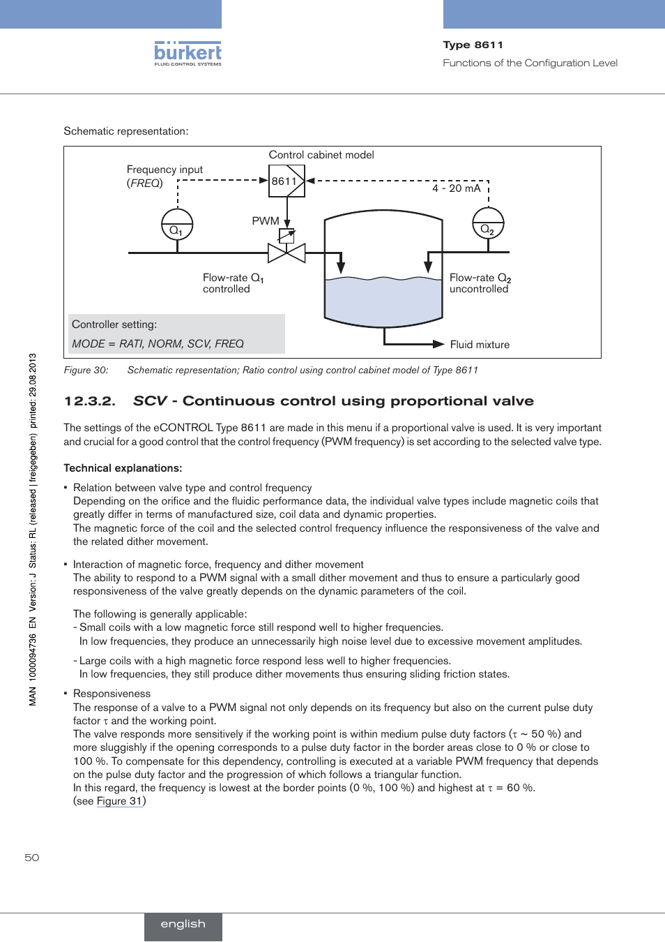 See chapter 12.3.2), Scv - continuous control using proportional valve | Burkert Type 8611 User Manual | Page 50 / 102