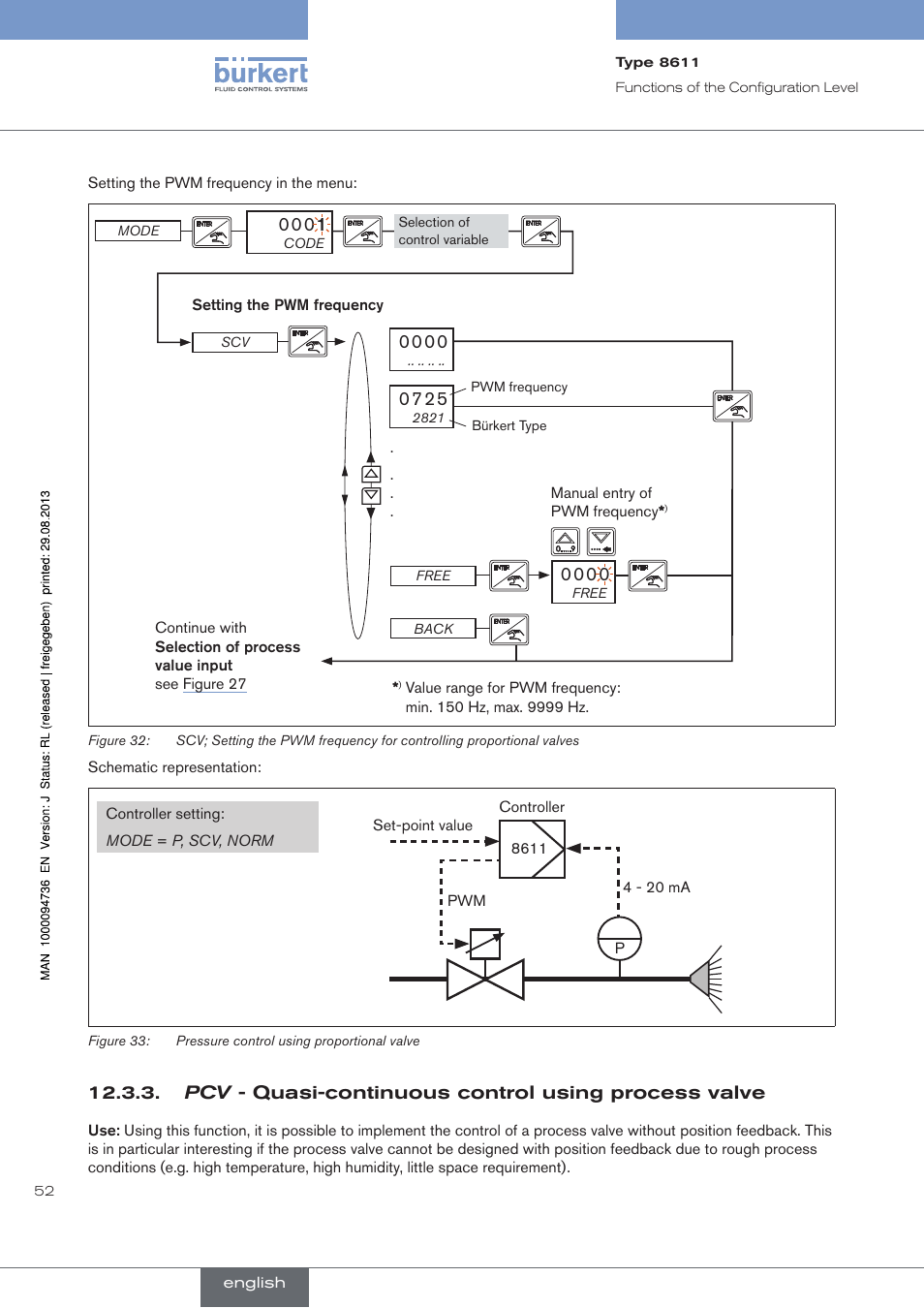 See chapter 12.3.3), Pcv - quasi-continuous control using process valve | Burkert Type 8611 User Manual | Page 52 / 102