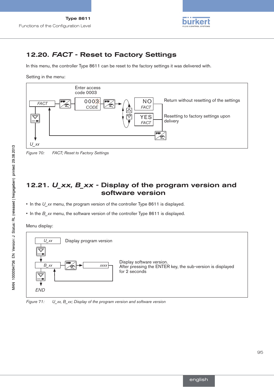 Fact - reset to factory settings, See chapter 12.20, See chapter 12.21 | Burkert Type 8611 User Manual | Page 95 / 102