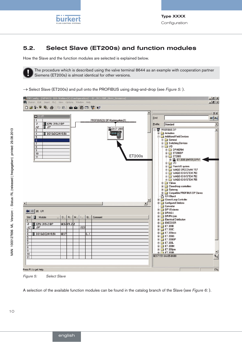 Select slave (et200s) and function modules | Burkert Type 8716 User Manual | Page 10 / 34