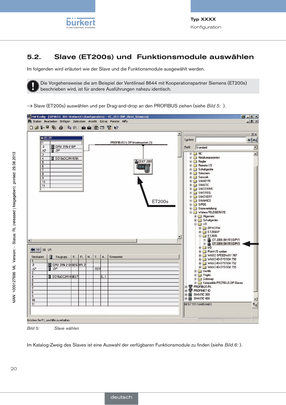 Slave (et200s) und funktionsmodule auswählen | Burkert Type 8716 User Manual | Page 20 / 34