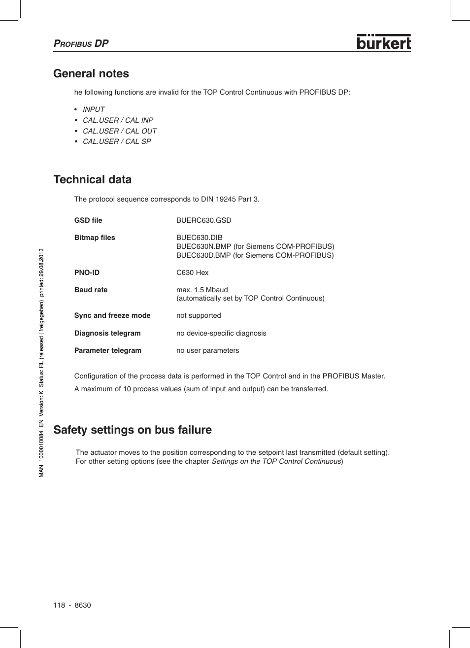 Safety settings on bus failure | Burkert Type 8630 User Manual | Page 120 / 186