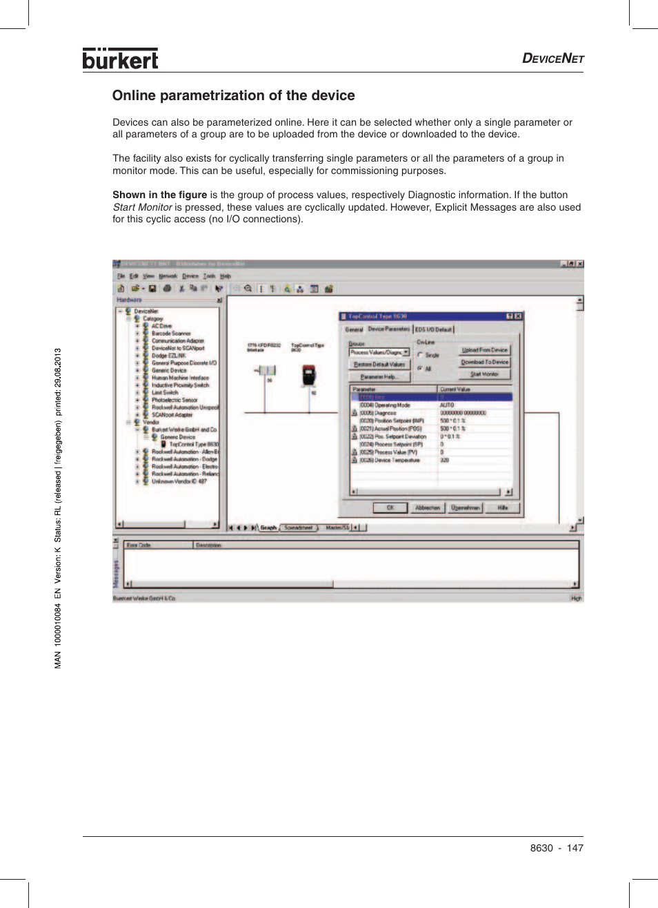 Online parametrization of the device | Burkert Type 8630 User Manual | Page 149 / 186