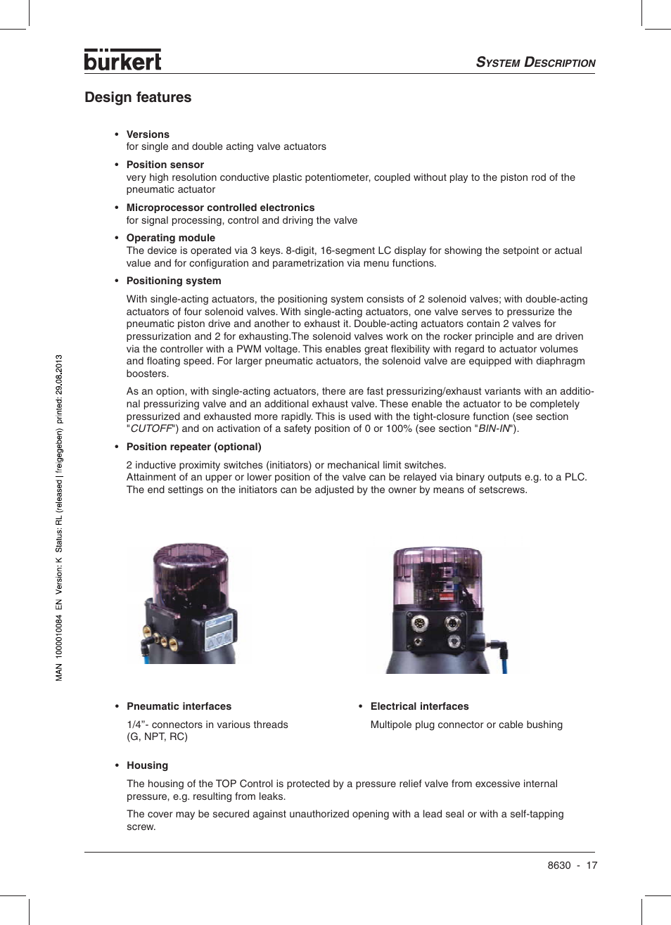 Design features | Burkert Type 8630 User Manual | Page 19 / 186