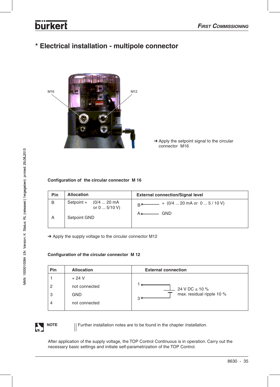 Electrical installation - multipole connector | Burkert Type 8630 User Manual | Page 37 / 186