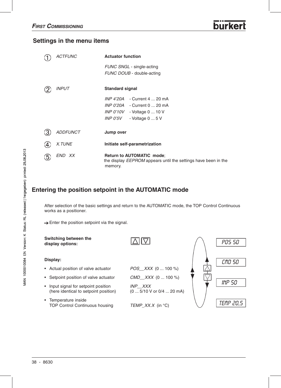 Settings in the menu items | Burkert Type 8630 User Manual | Page 40 / 186