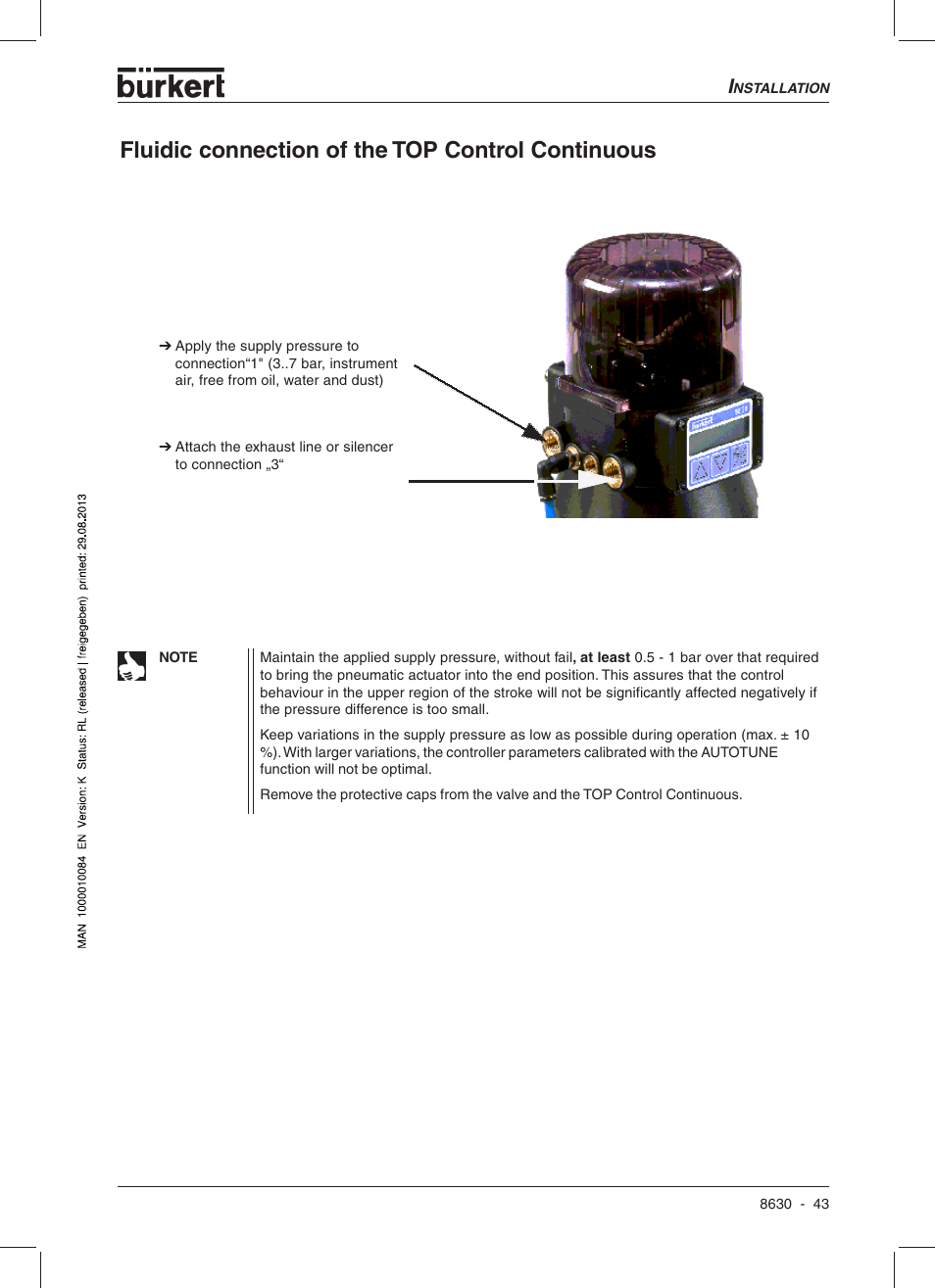Fluidic connection of the top control continuous | Burkert Type 8630 User Manual | Page 45 / 186