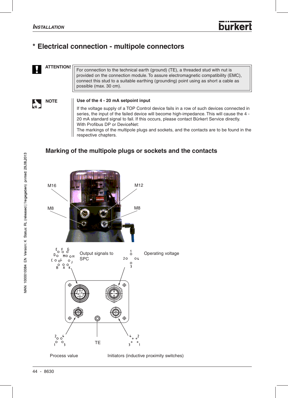 Electrical connection - multipole connectors | Burkert Type 8630 User Manual | Page 46 / 186