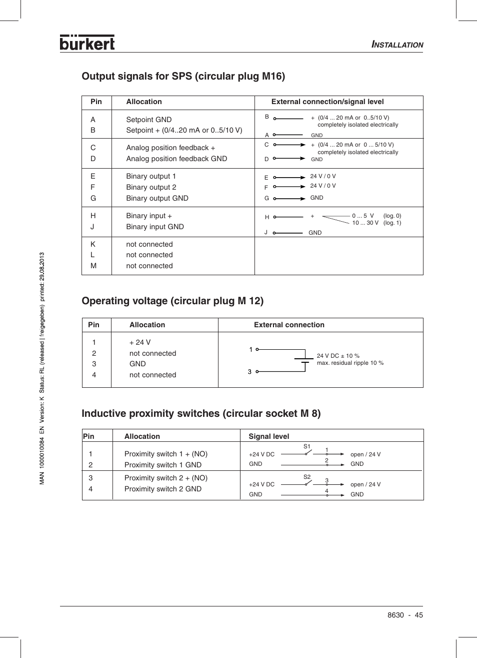 Operating voltage (circular plug m 12) | Burkert Type 8630 User Manual | Page 47 / 186