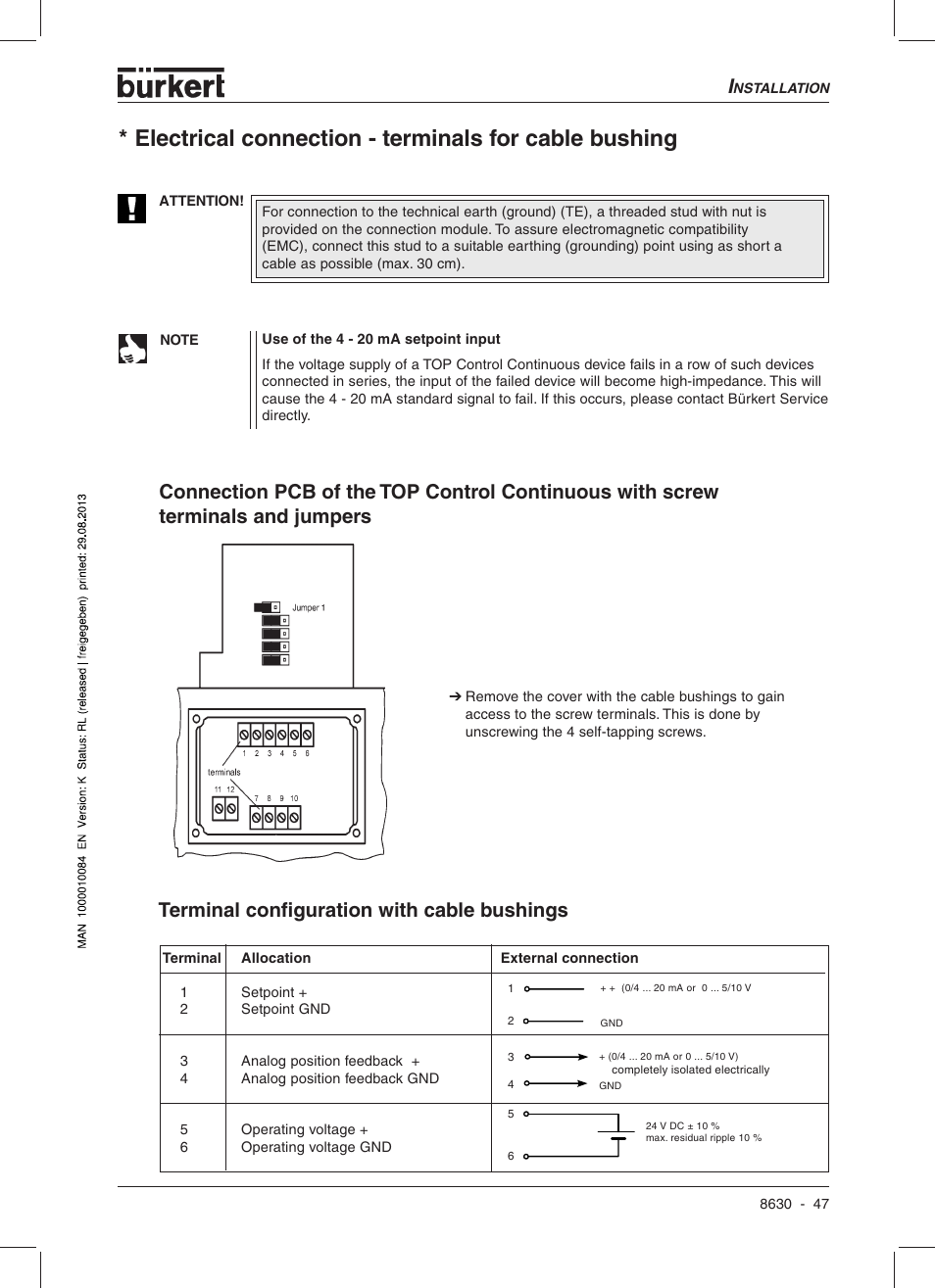 Terminal configuration with cable bushings | Burkert Type 8630 User Manual | Page 49 / 186