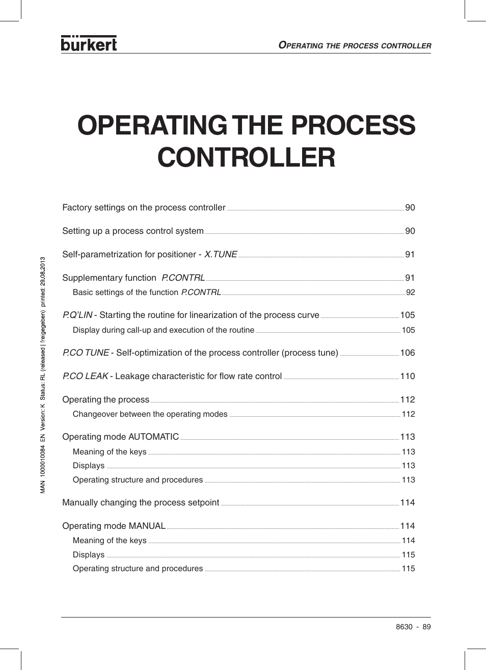 Operating the process controller | Burkert Type 8630 User Manual | Page 91 / 186