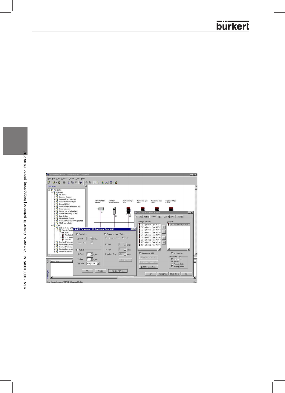 Konfigurierbeispiel, Deutsc h, Installation der eds-datei | Einrichten des prozessabbildes | Burkert Type 8631 User Manual | Page 74 / 118